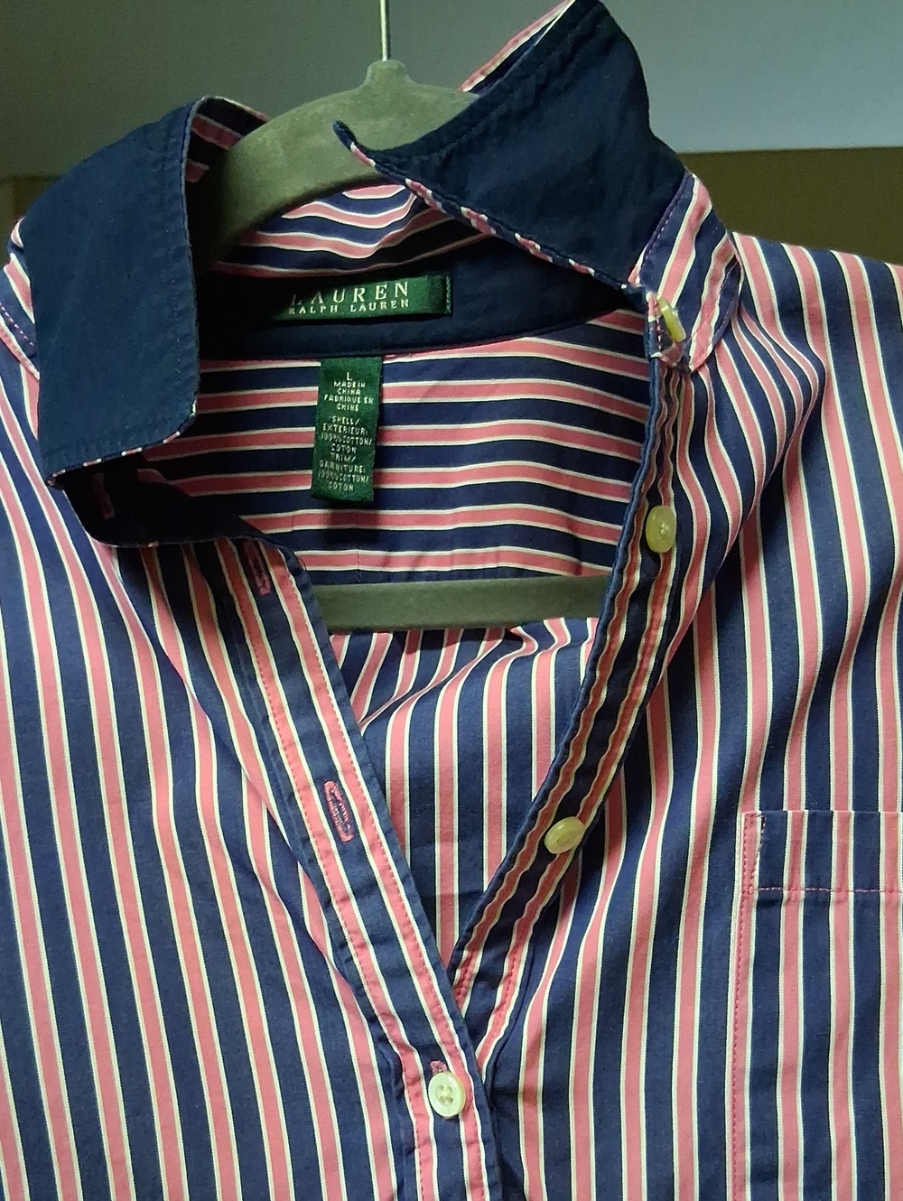 Lauren Ralph Lauren Navy & Pink Stripe Women’s Button Shirt